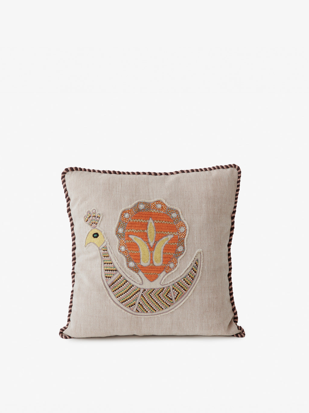Peacock Cushion - Dusty Taupe/Salmon