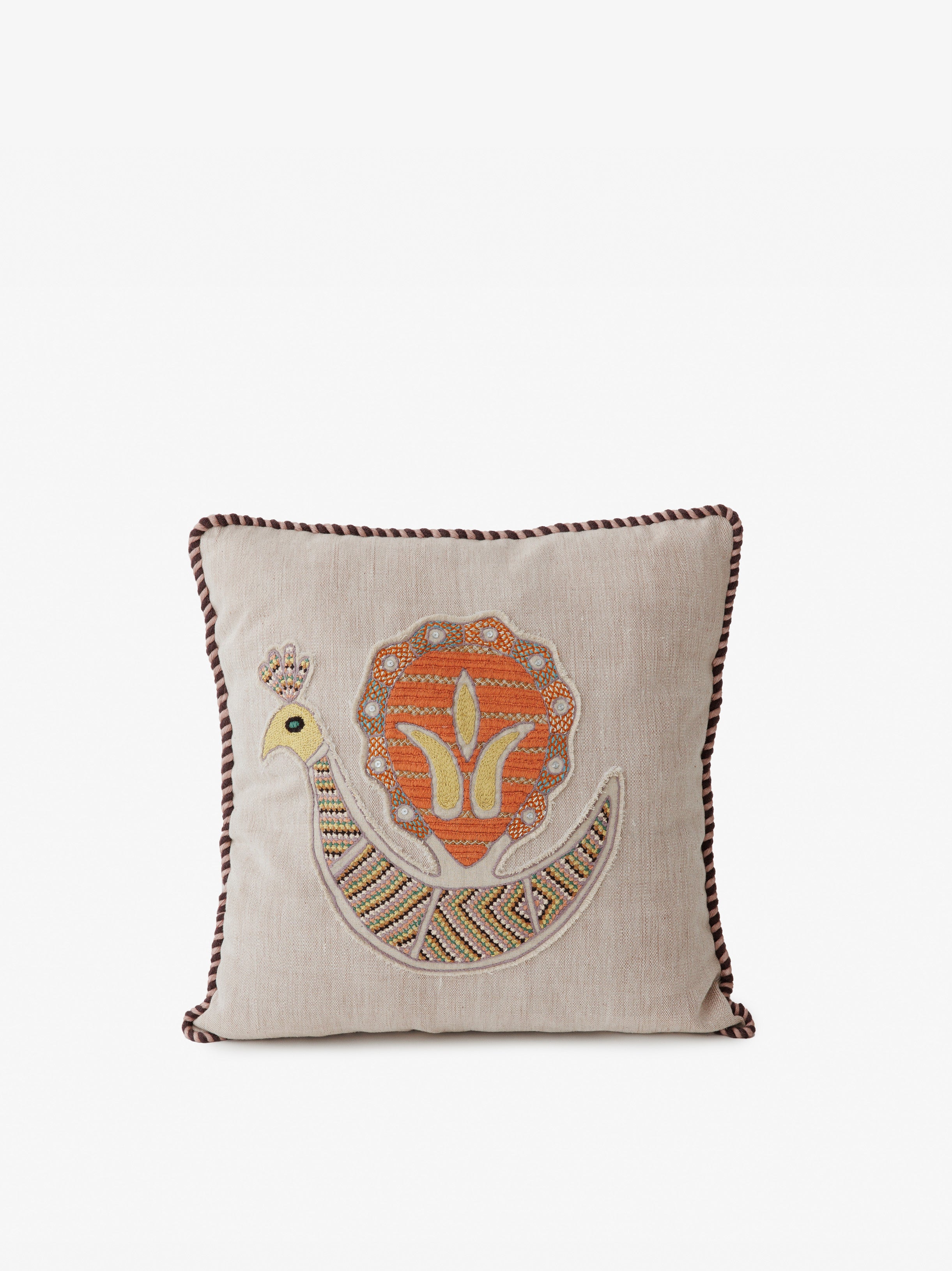 Peacock Cushion - Dusty Taupe/Salmon