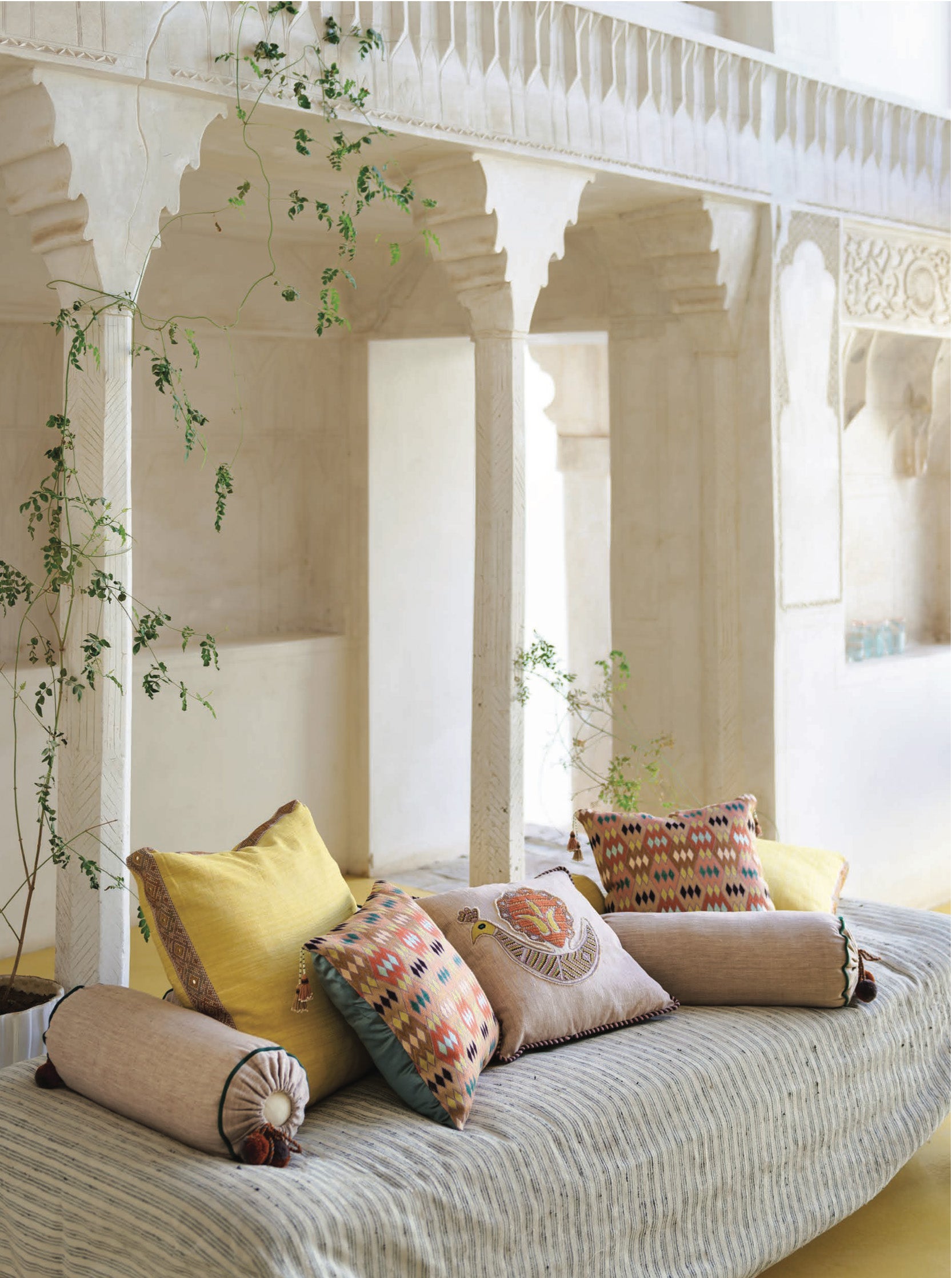 Peacock Cushion - Dusty Taupe/Salmon